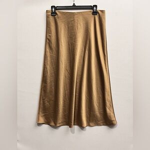 J. Crew A-Line Satin Midi Skirt in Rich Tan Small